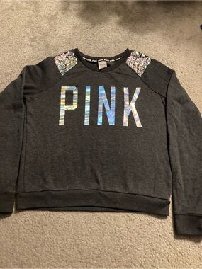 PINK Victoria's Secret Dark Gray Sweatshirt with Holographic Logo